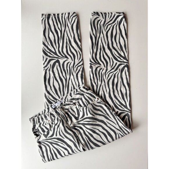 ZARA Zebra Print Denim High Rise Straight Leg Mom Fit Jeans, Size 6/28 - Picture 5 of 14